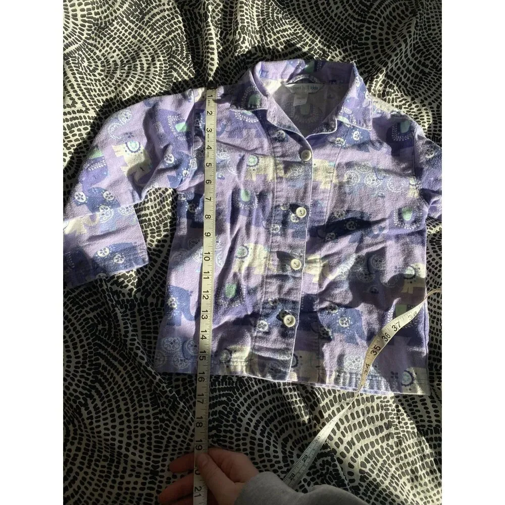 Garnet Hill Kids size Small Purple Lavender Elephant Flannel Pajama Top